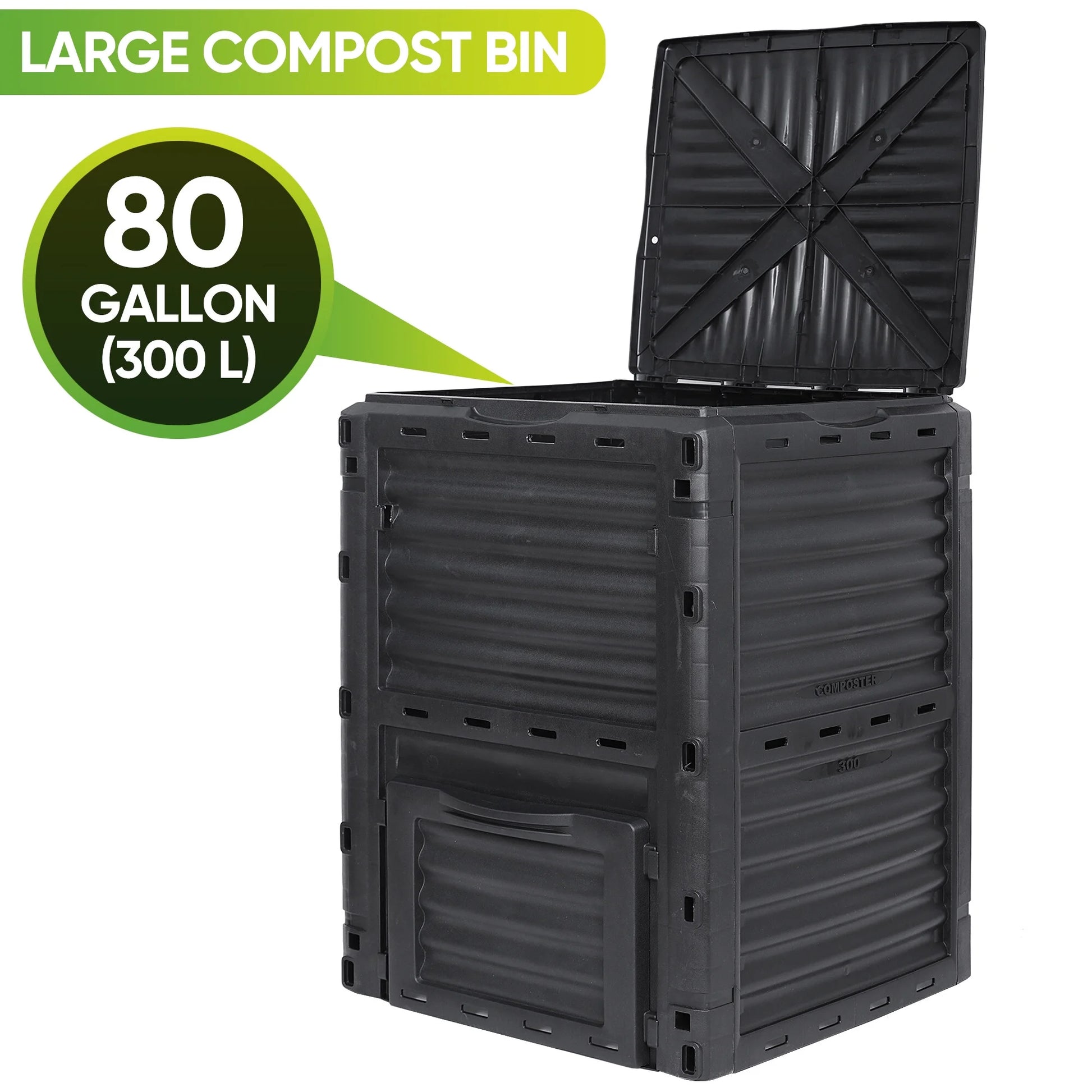 Composter Bin 80Gal (300L) Large Composting Tumbler Outdoor, Bpa-Free, Black