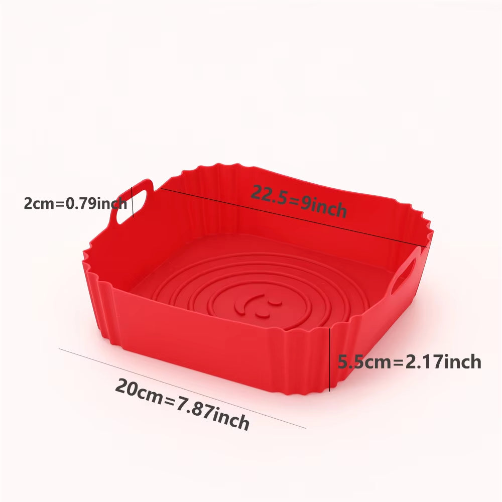 22Cm Silicone Air Fryers Oven Baking Tray Pizza Fried Chicken Airfryer Silicone Basket Reusable Airfryer Pan Liner Accessories