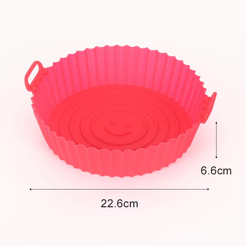 22Cm Silicone Air Fryers Oven Baking Tray Pizza Fried Chicken Airfryer Silicone Basket Reusable Airfryer Pan Liner Accessories