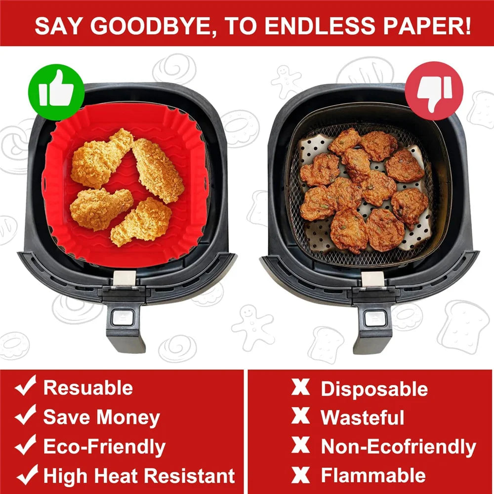 22Cm Silicone Air Fryers Oven Baking Tray Pizza Fried Chicken Airfryer Silicone Basket Reusable Airfryer Pan Liner Accessories