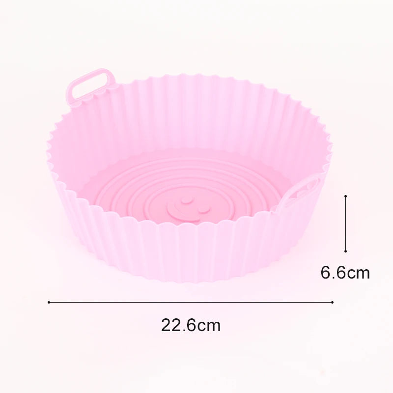 22Cm Silicone Air Fryers Oven Baking Tray Pizza Fried Chicken Airfryer Silicone Basket Reusable Airfryer Pan Liner Accessories