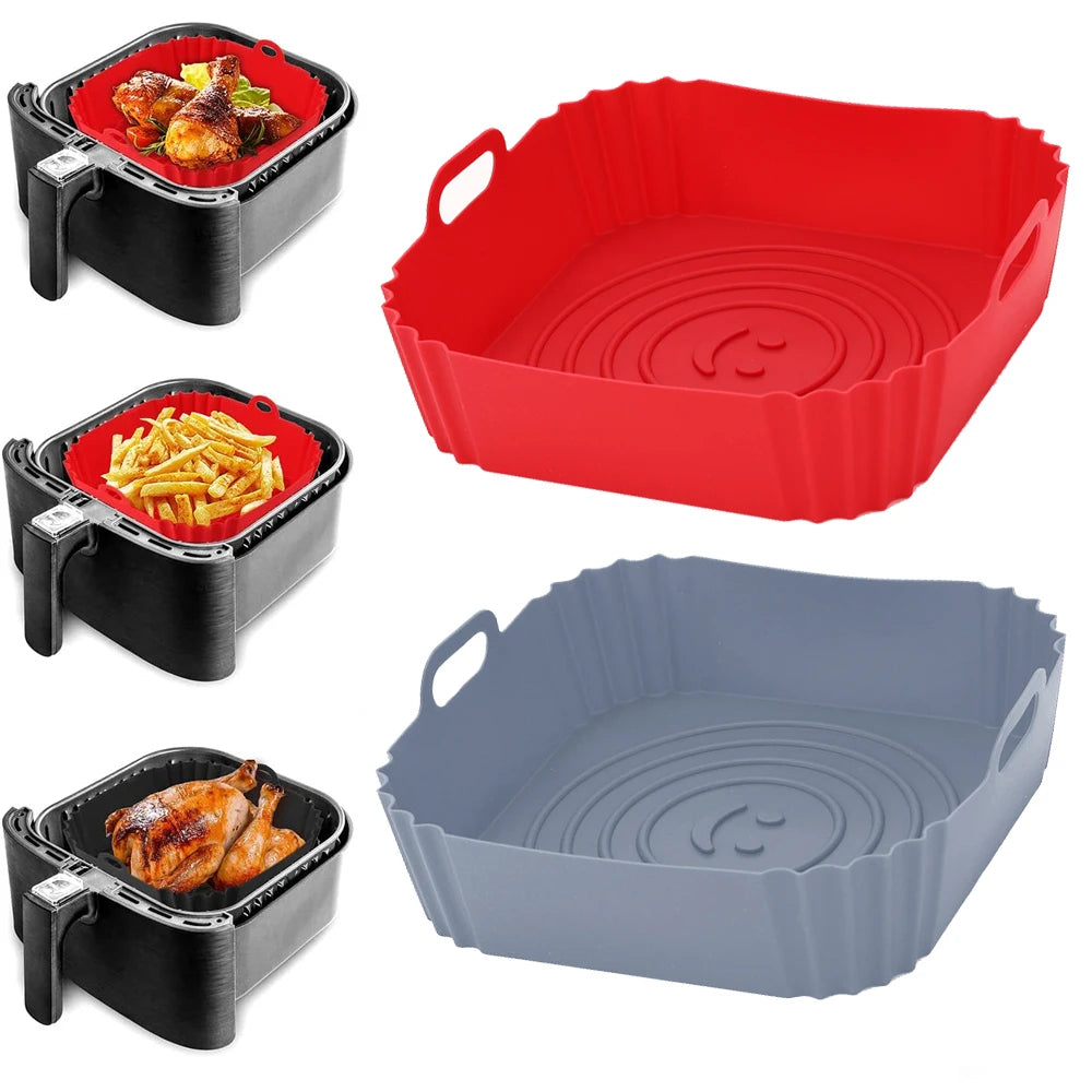 22Cm Silicone Air Fryers Oven Baking Tray Pizza Fried Chicken Airfryer Silicone Basket Reusable Airfryer Pan Liner Accessories