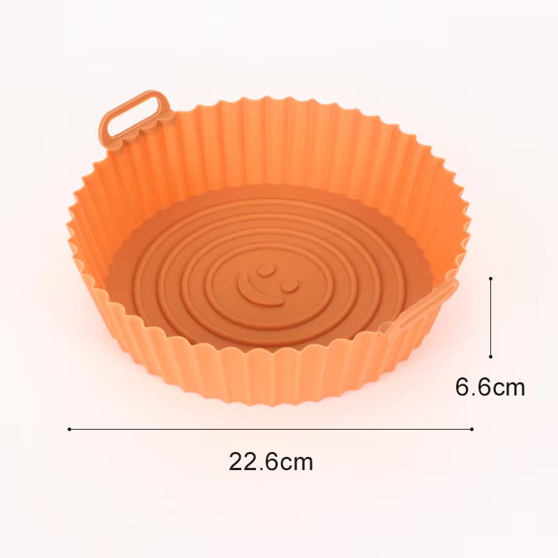 22Cm Silicone Air Fryers Oven Baking Tray Pizza Fried Chicken Airfryer Silicone Basket Reusable Airfryer Pan Liner Accessories