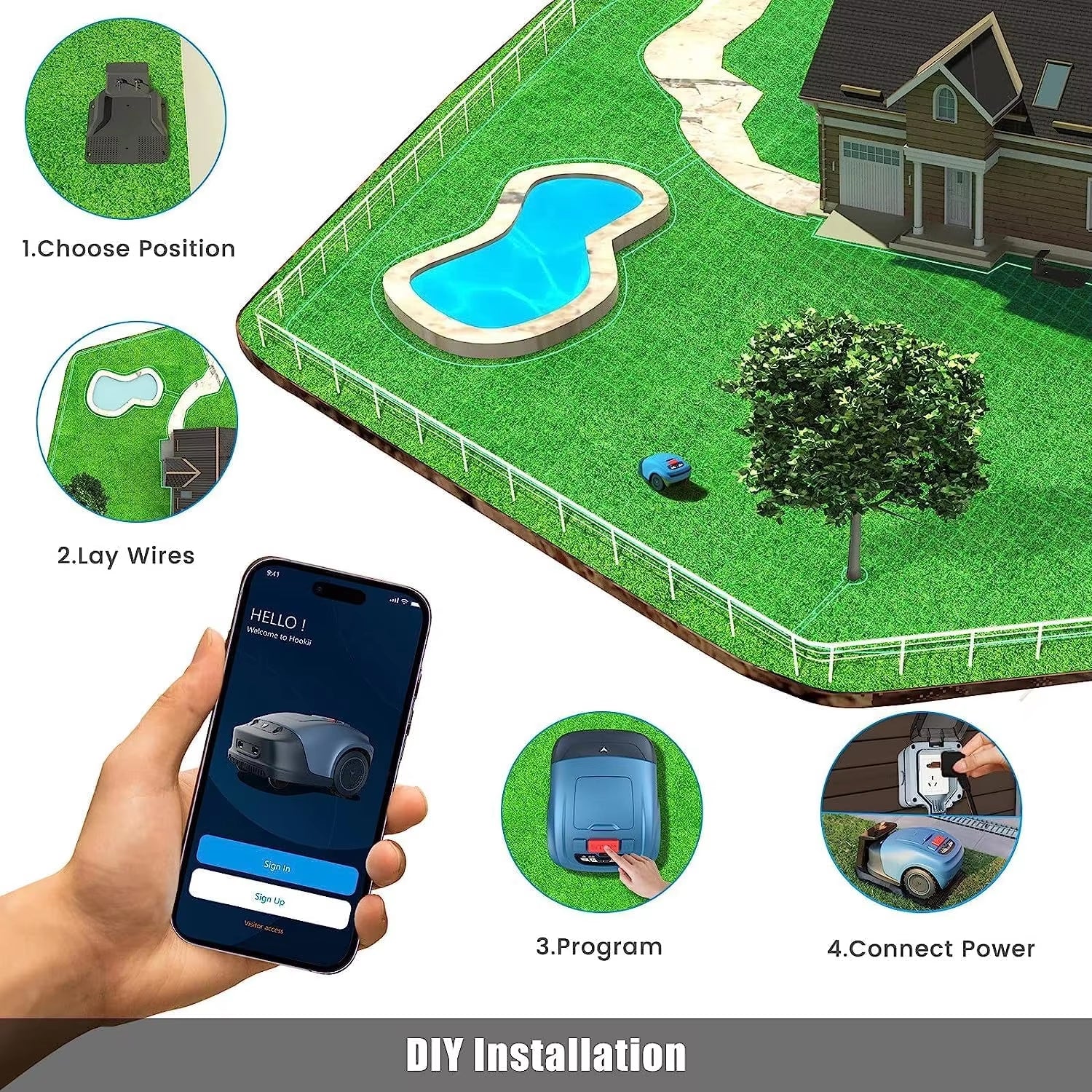 H18EX Robotic Lawnmower 4G Wifi Bluetooth for Garden up to 1000M² Parallel Tracks Charging Station Included, 4.4 Ah