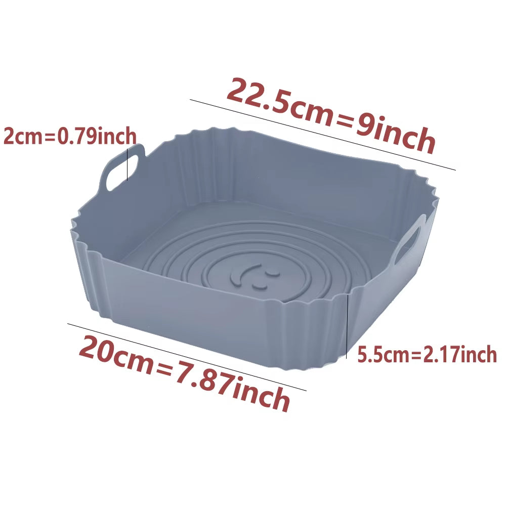 22Cm Silicone Air Fryers Oven Baking Tray Pizza Fried Chicken Airfryer Silicone Basket Reusable Airfryer Pan Liner Accessories