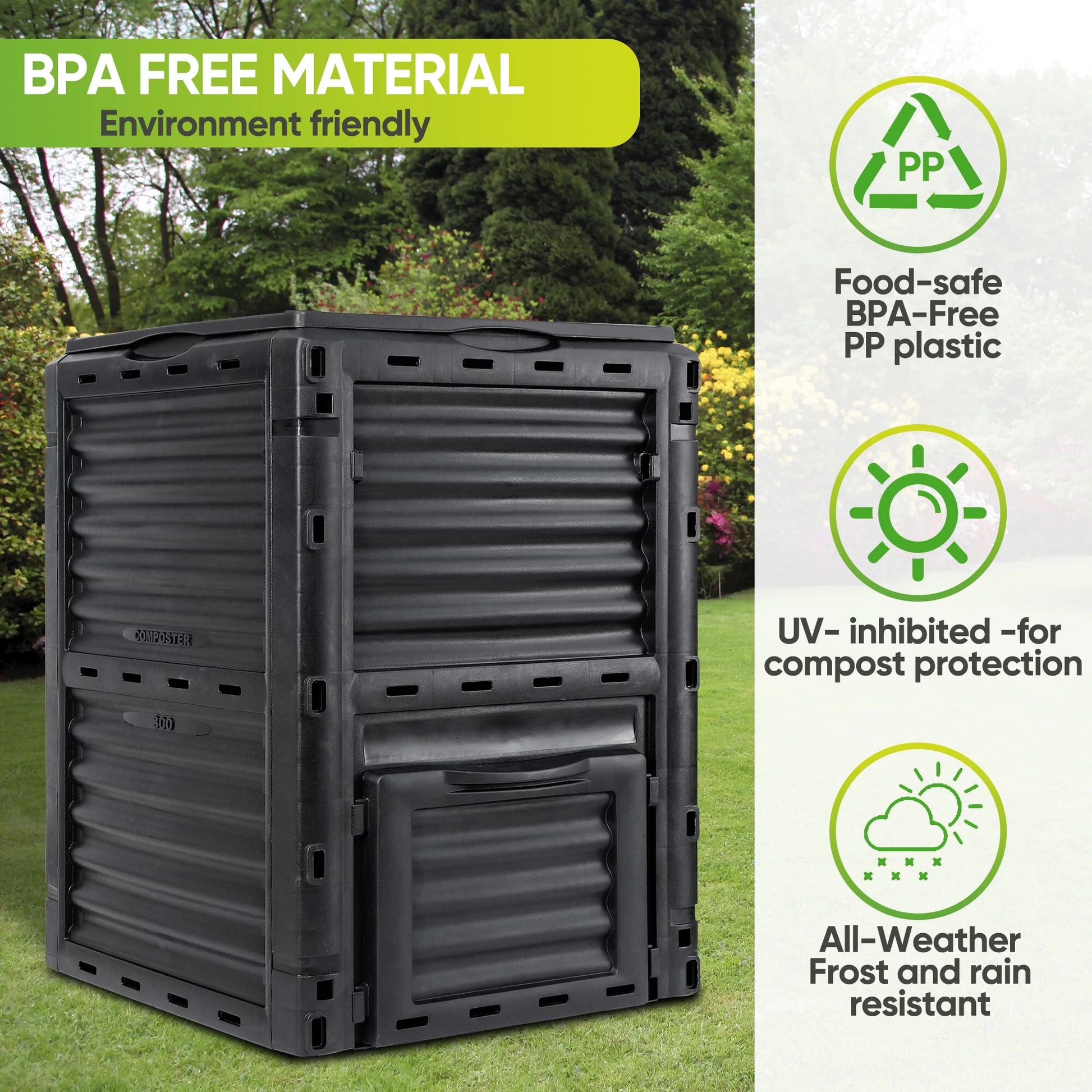 Composter Bin 80Gal (300L) Large Composting Tumbler Outdoor, Bpa-Free, Black